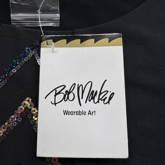 Bob Mackie Wearable Art Top Womens XXS Black Tunic Sequin Chevron‎ Party Formal - Picture 7 of 16